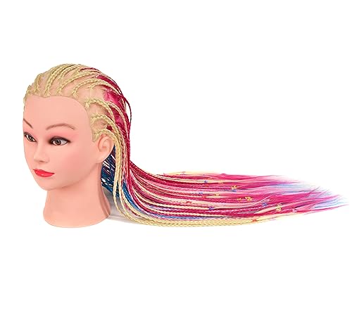 Miniatura 3 de FUTAI - Cabeza de maniquí de 35 pulgadas con cabello sintético largo multicolor. Muñeca estilo maniquí para practicar trenzado, peinado, recogidos.