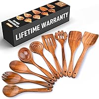 Vista 15 de Zulay Kitchen Juego de 6 cucharas de madera para cocinar, juego de utensilios de madera de teca natural, fácil de limpiar, duradero, suave