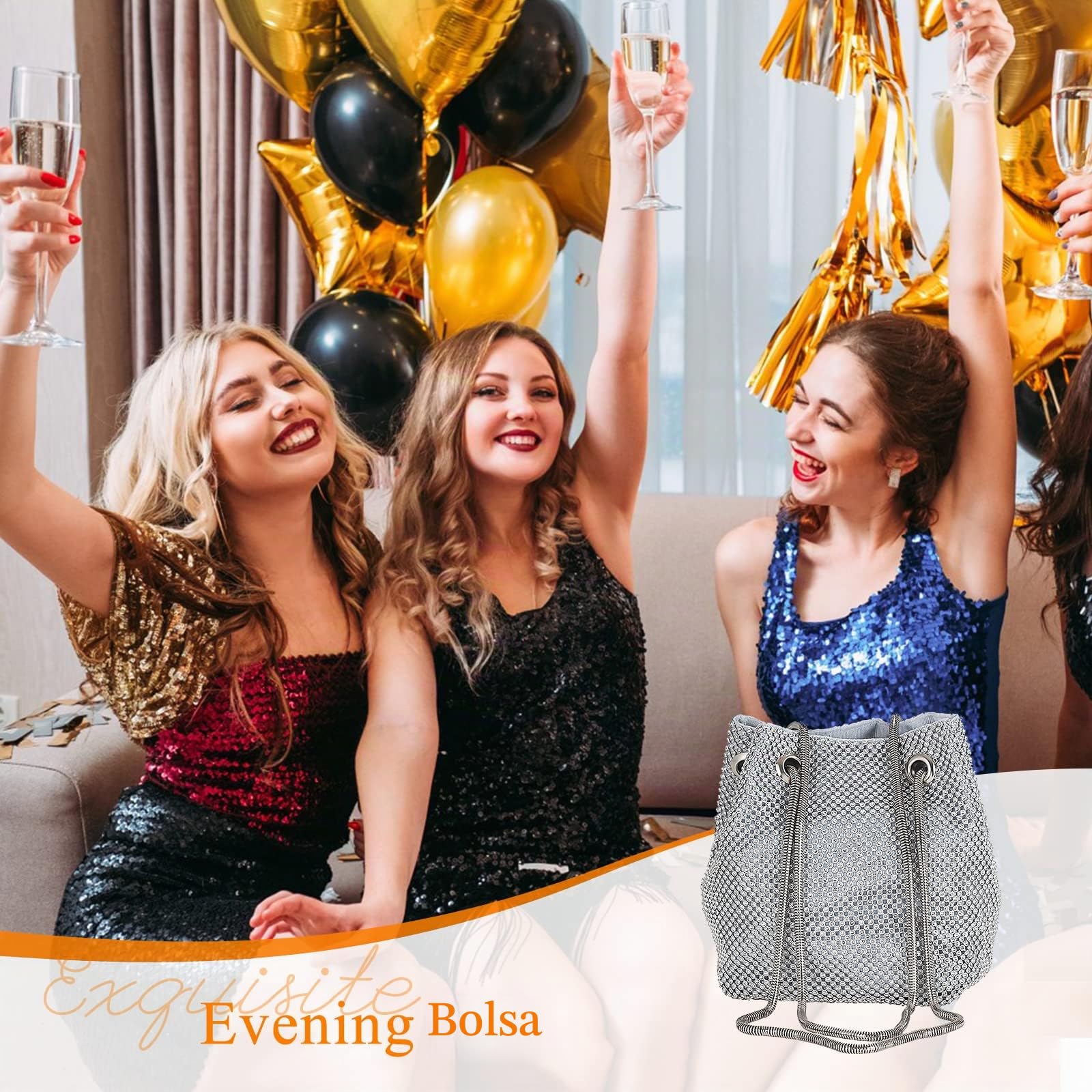 Bolsa de Noche para Mujer Diamantes de Imitación Clutch Bolso de Fiesta Elegante Bolso de Hombro Bolsos Bandolera Bolsas de Mensajero para Fiesta de Graduación Boda Banquete Plata