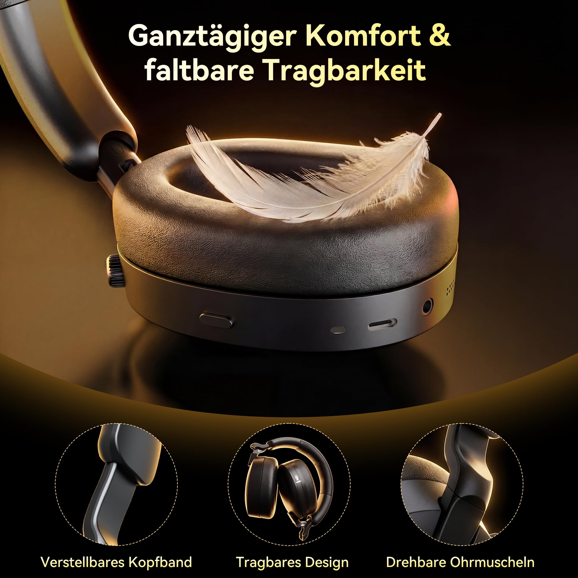 TECKNET Hybrid ANC Kopfhörer, V5.4 Bluetooth Headset mit Mikrofon, Mehrere Verbindungsmethoden, Schnellladung, 100 Std. Betriebsdauer, Over Ear Kopfhörer Bluetooth mit MFB für Musik、Büroarbeit