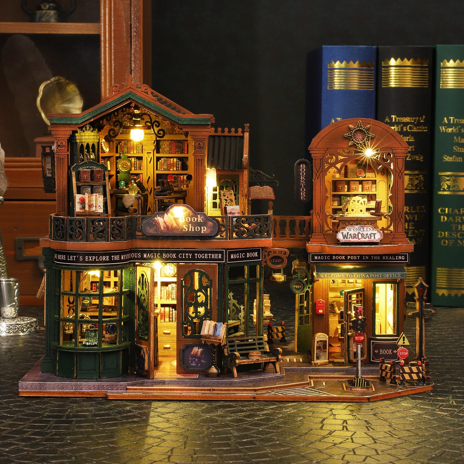 Cuteefun Miniatura Casa delle Bambole Kit, Dollhouse in Legno con LED, Kit Casa Minuscola per Adulti da Costruire, Regali Unici per Compleanni, Natale (Città Libro Crepuscolo)