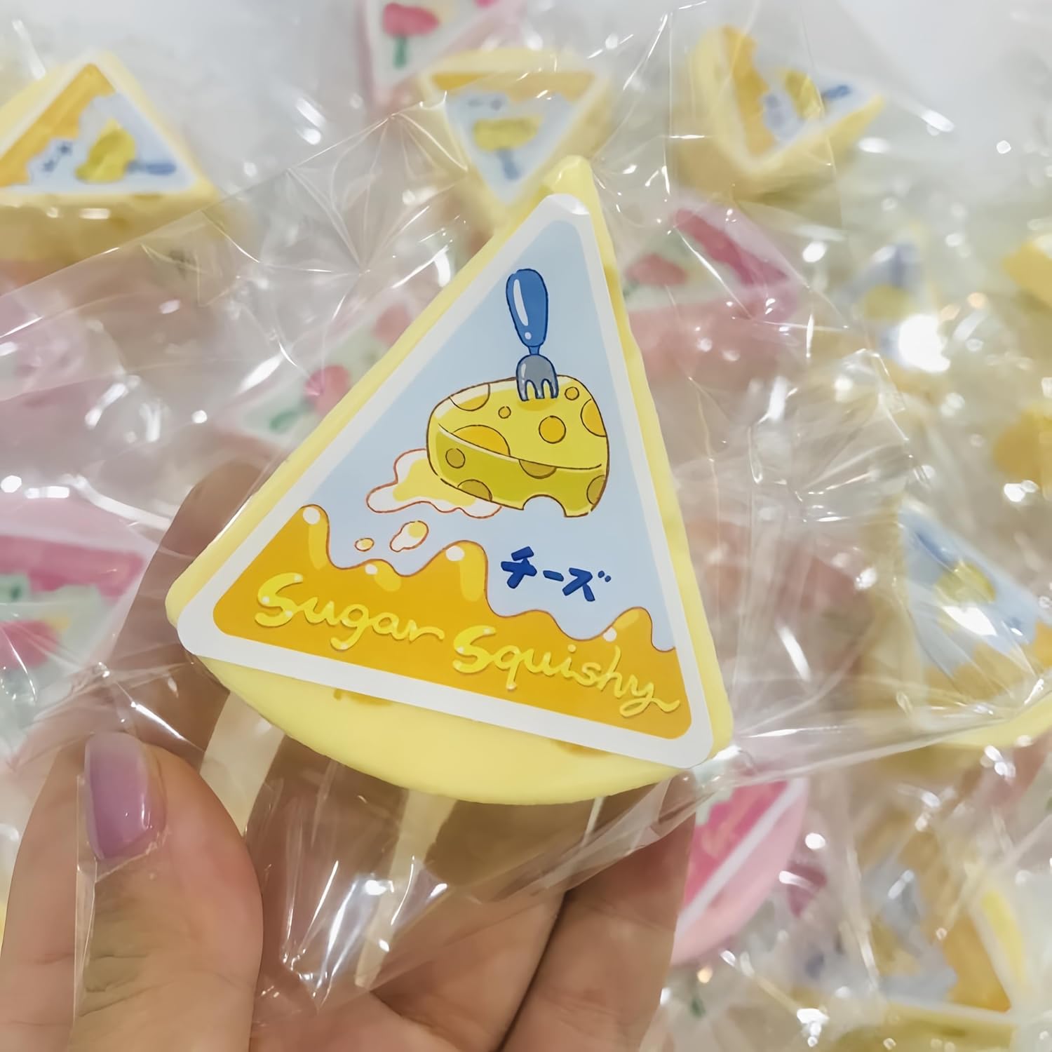 2-Pack Cheese Squishy Toys, Soft Sticky Slow Rising Squishy Set for Stress Relief, Cute Double Color Pink and Yellow Food Squishies for Desk Decor or Gift