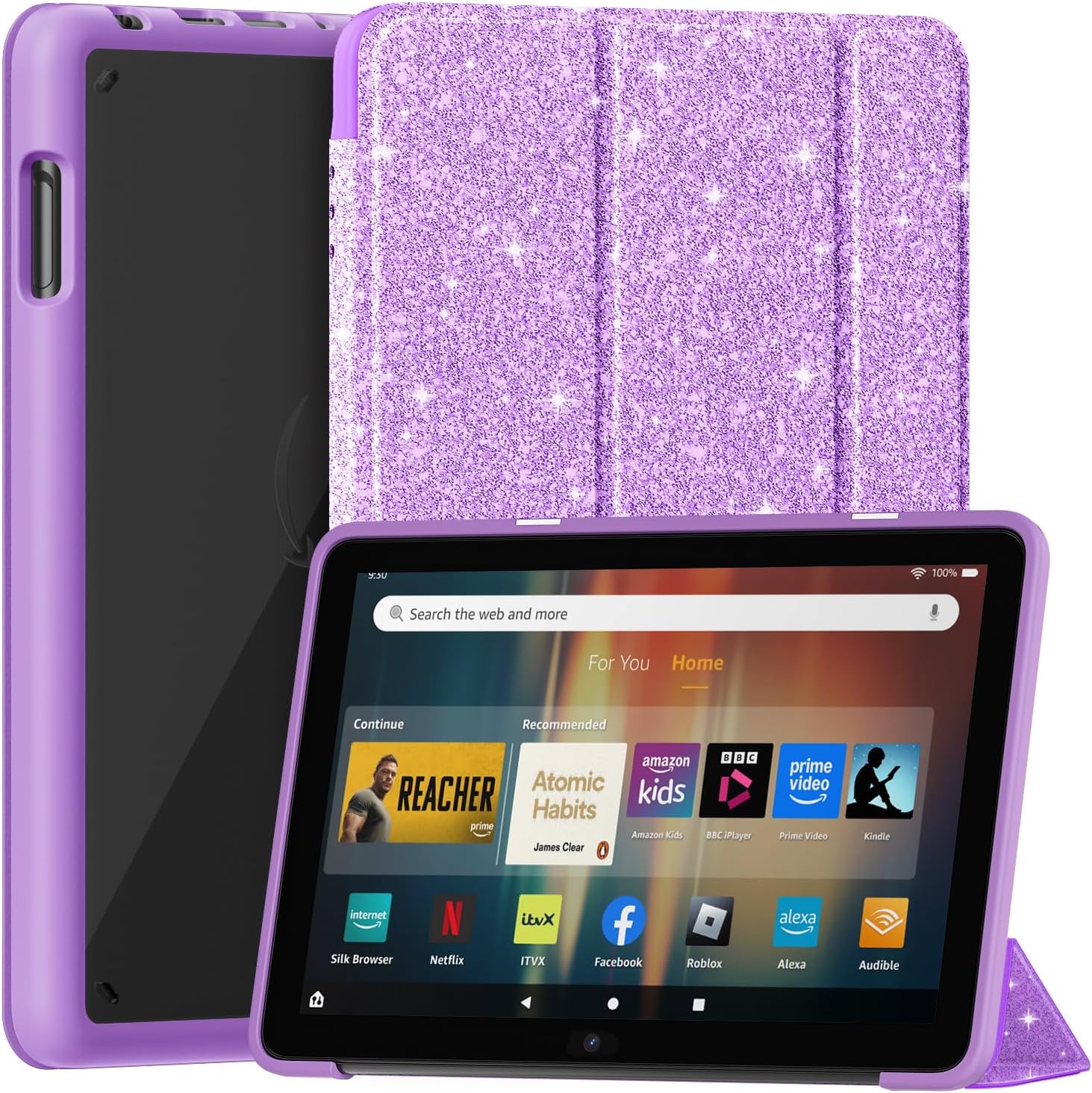 Sanyetral Trifold Stand Tablet Case with Auto Wake/Sleep -Glitter Purple