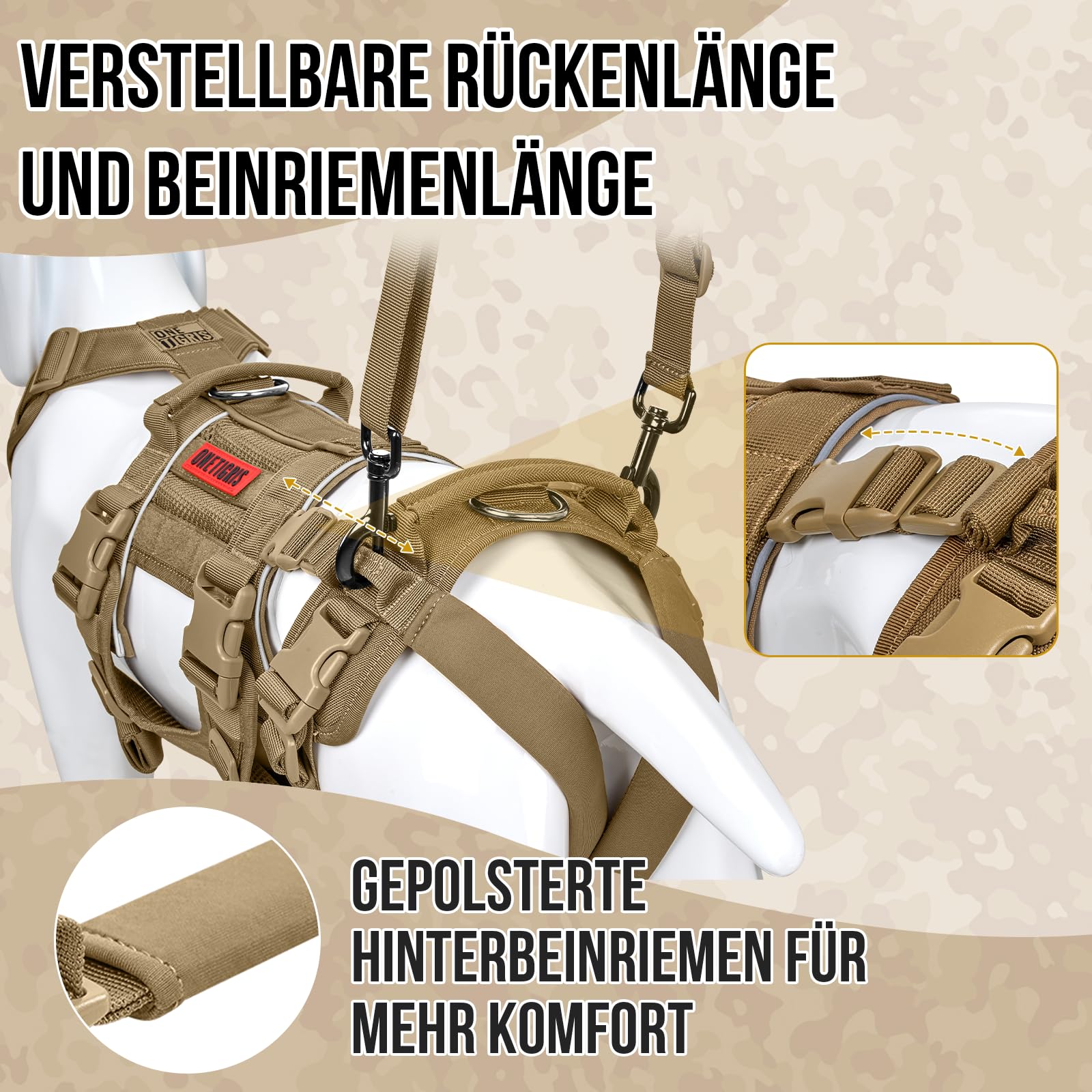 OneTigris Harnais pour chien, SKYEWALKER Support réglable avec 2 poignées pour le soutien et la rééducation, adapté pour les chiens de taille moyenne et grande, marron, XL