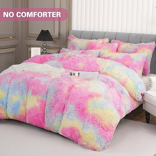 Miniatura 74 de Juego de funda de edredón de felpa esponjosa, tamaño Queen, juego de funda de edredón de terciopelo ultrasuave de lujo, 4 piezas