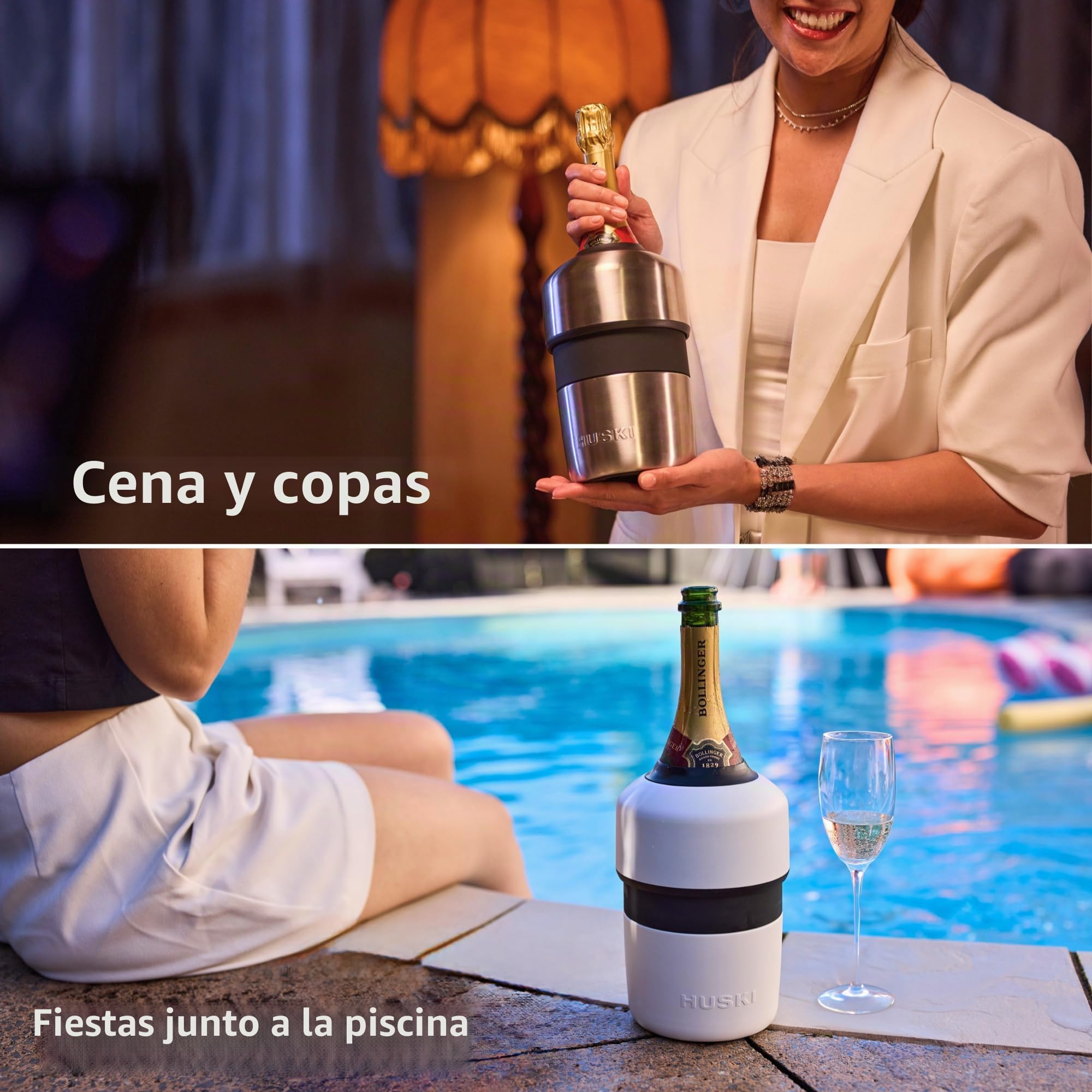 Huski Enfriador de champán | NUEVO | Diseño galardonado sin hielo con tapón de botella desmontable | Mantiene el vino frío hasta 6 horas | Se adapta a la mayoría de botellas de champán, Prosecco y