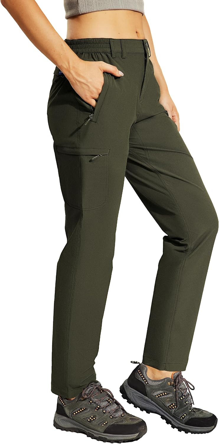 Haimont Women's Hiking Cargo Pants Quick Dry Lightweight Ripstop Stretch Nylon Travel Pants with Zip Pockets Water Repellent