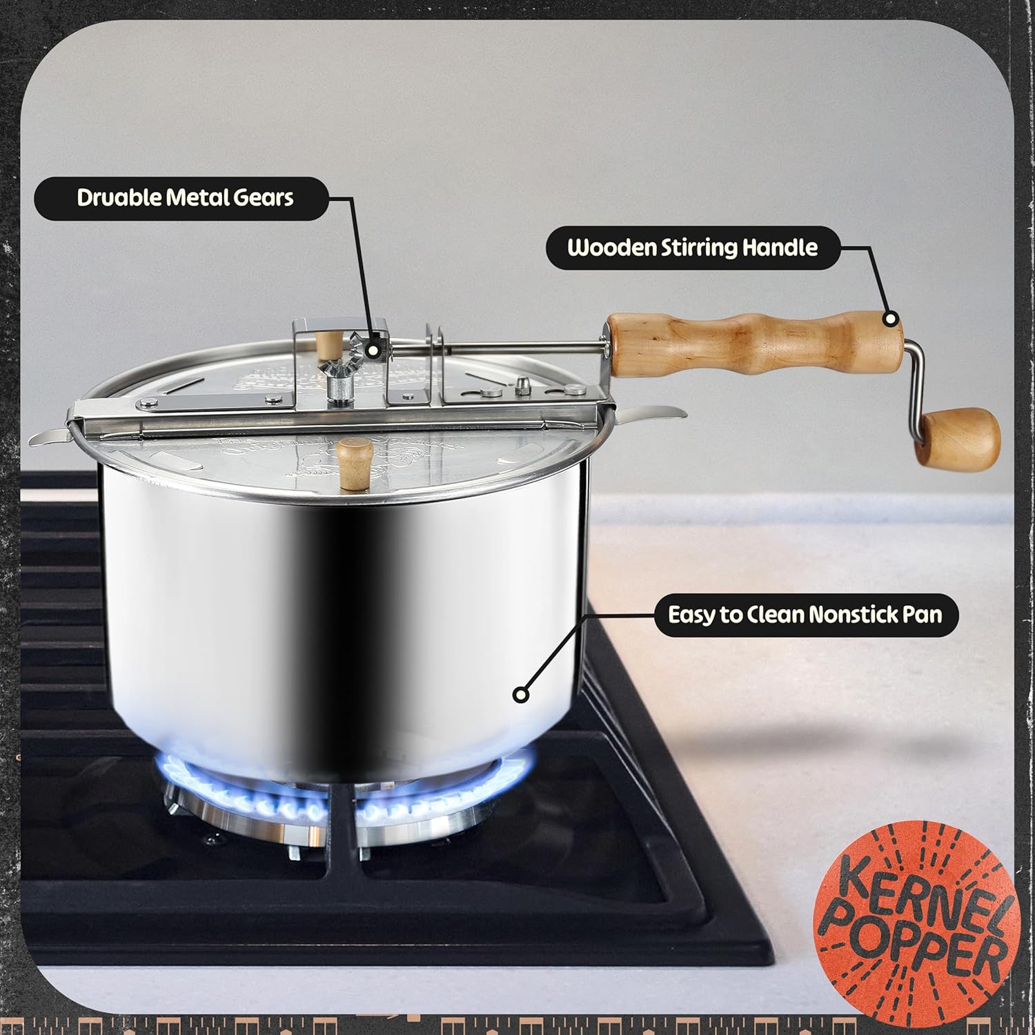 Great Northern Popcorn Stovetop Popcorn Maker, Silver, 6.5 Quart image 2