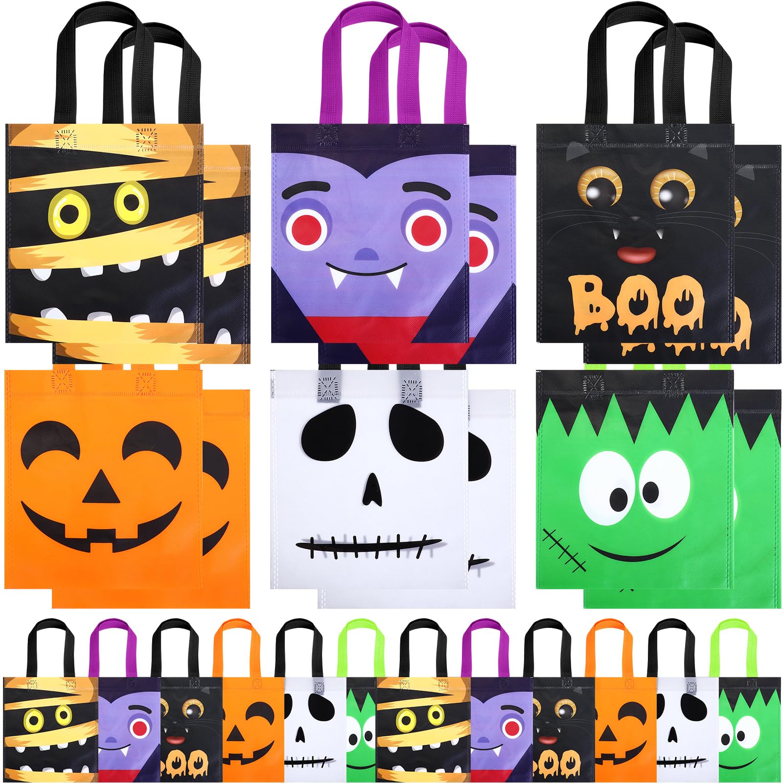 48 Pcs Halloween Treats Bags Tote Gift Reusable Candy Goodie Bags for Halloween Party Favors(Classic Style)