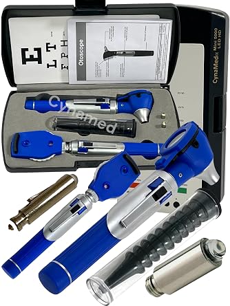 Premium Double Handle Otoscope Set -Otoscope/Great for School -Cynamed Blue