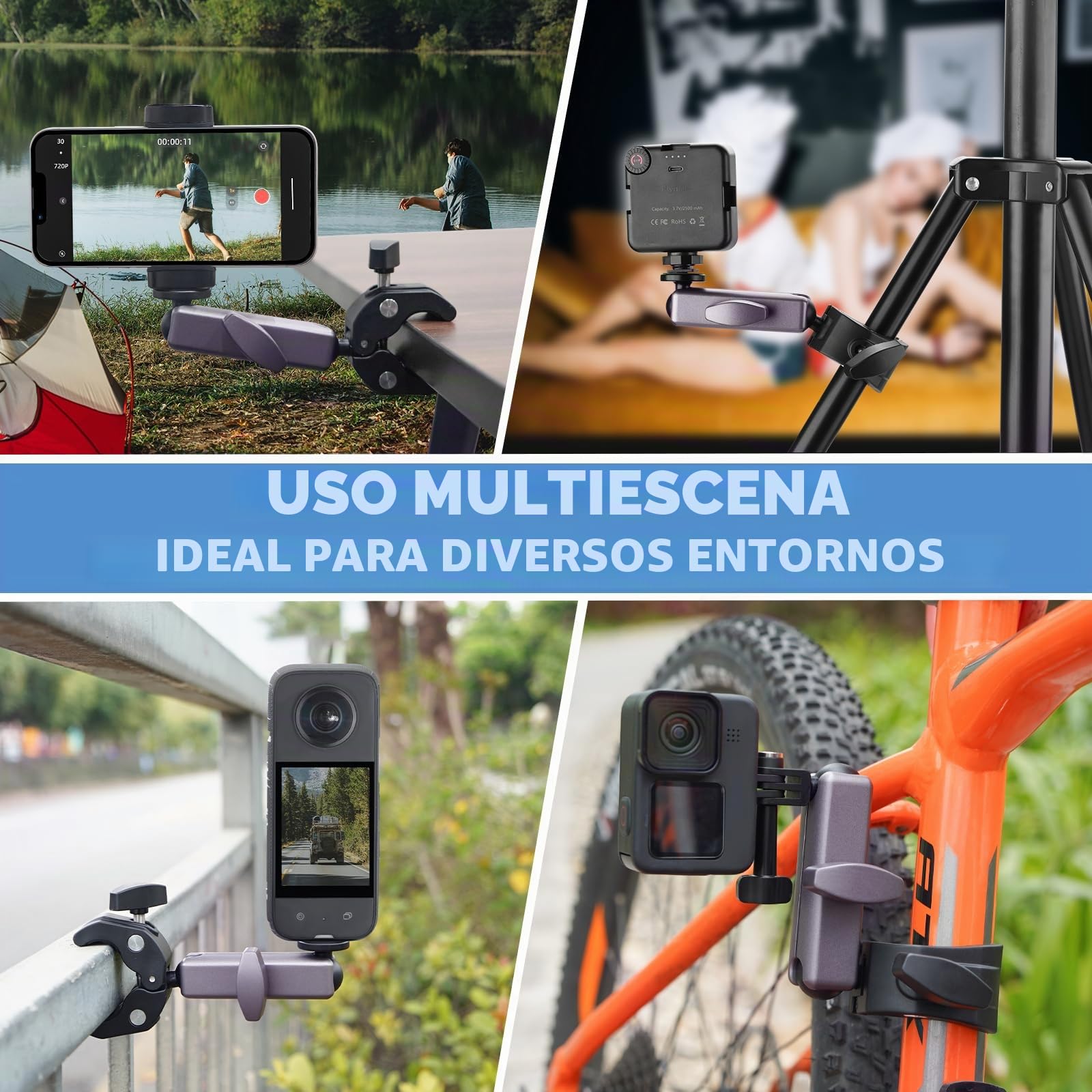 BRDRC - Soporte de bicicleta para 3 cámaras de bolsillo, para moto y mango de aluminio para Insta360 X3 X2 Ace Pro, para DJI Osmo Pocket 3 2 Mobile 6 4 Action 4 3, para GoPro Hero 12 11 10 9 8