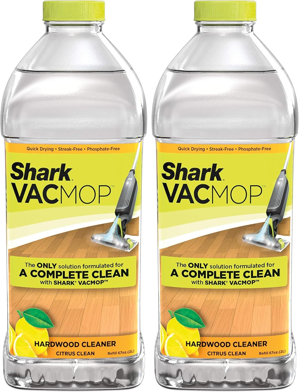 Shark VACMOP Hardwood Cleaner Refill 2 Liter Bottle, 2 Liters, Citrus Clean Scent VCW60, 2 Liters, 67.62 Fl Oz (Pack of 2)