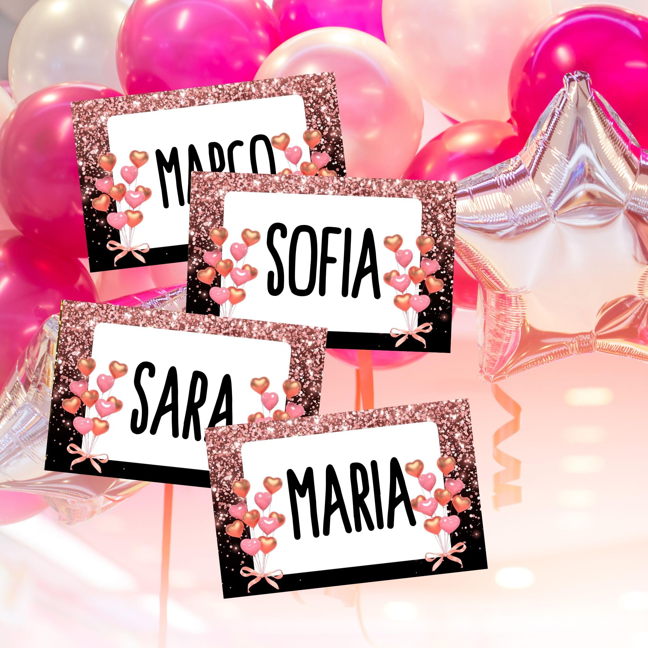 50 Marque-Places Roses Anniversaire - Cartes De Table Pour Fête Élégante