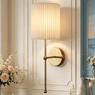 Elegance Pleated Linen Wall Sconce, Industrial Vintage Bedside Nightstand Light, Wall Mounted Lamp Fixture for Hallway, Bedroom, Living Room, Vanity