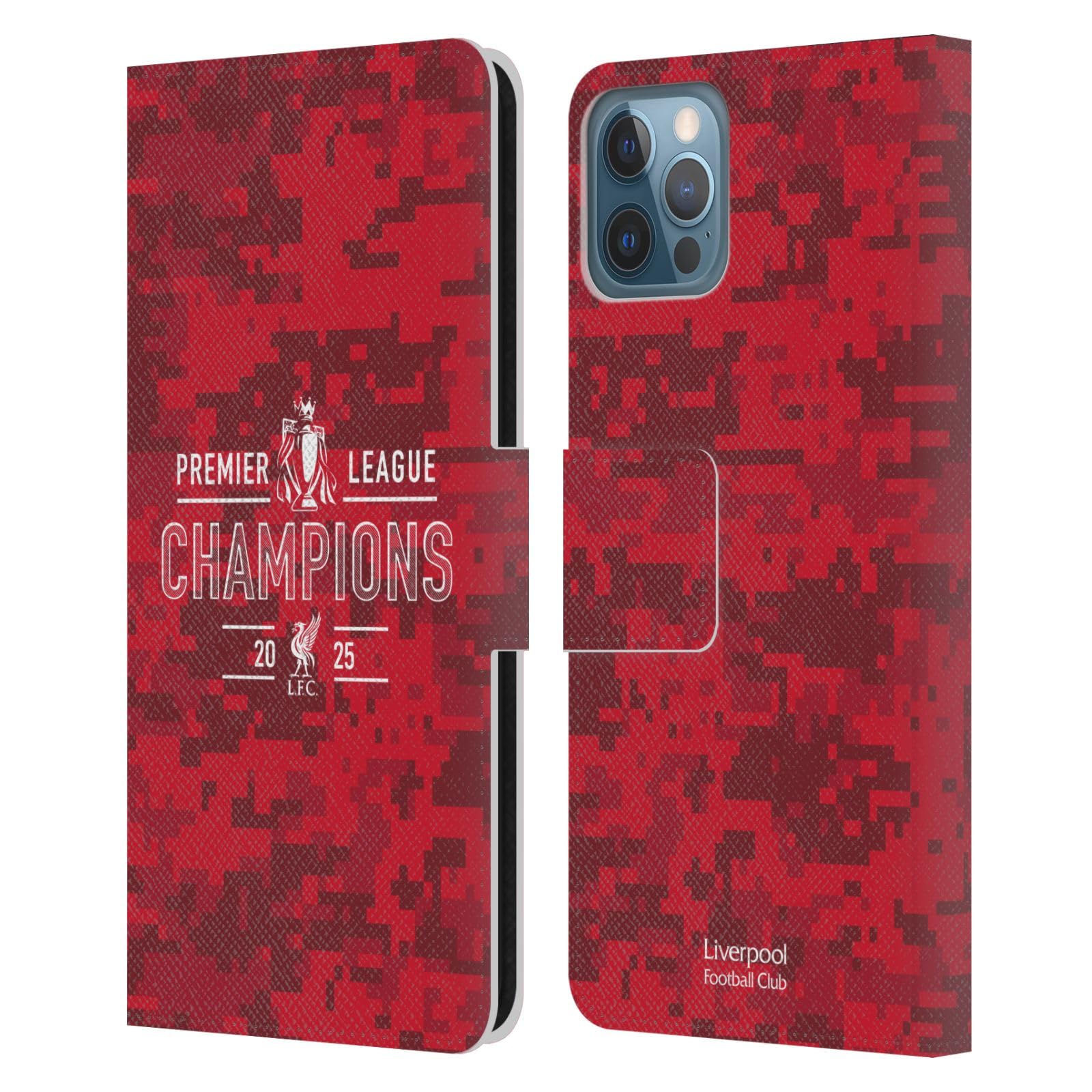 Head Case Designs Officially Licensed Liverpool Football Club Digital Camouflage 2025 Premier League Champions Leather Wallet Case Compatible With Apple iPhone 12 / iPhone 12 Pro
