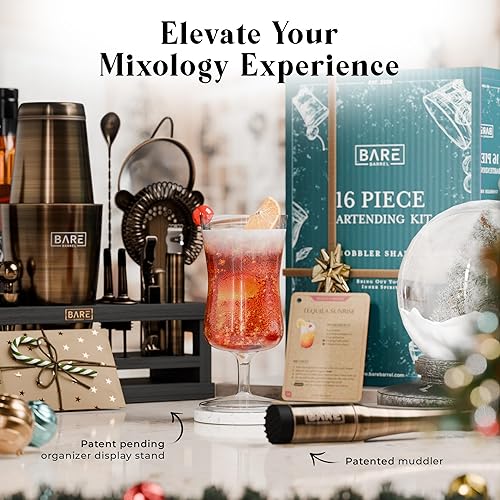 Miniatura 8 de BARE BARREL Kit de Barman para Mixología Juego de Herramientas de Bar  Juego de Coctelera de 16 Piezas  Utensilios de Mezcla de Martini para