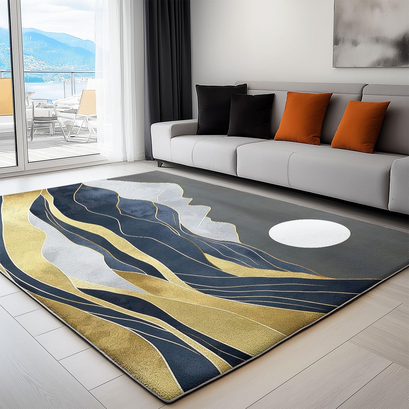 Tapis de salon abstrait 120x170 lavable et antidérapant pour chambre