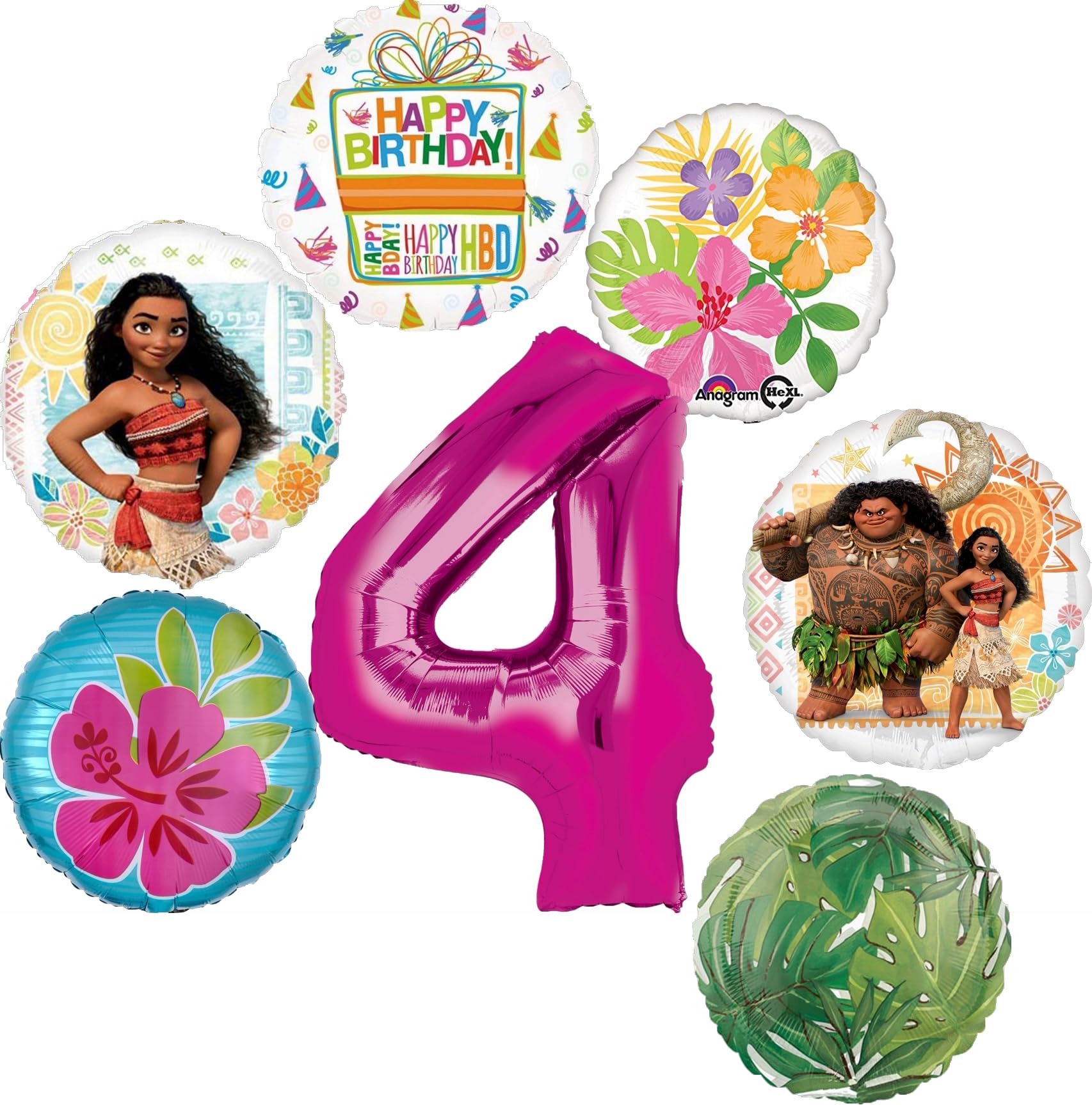 Moana 4th Birthday Party Supplies 7pc Balloon Bouquet Decorations