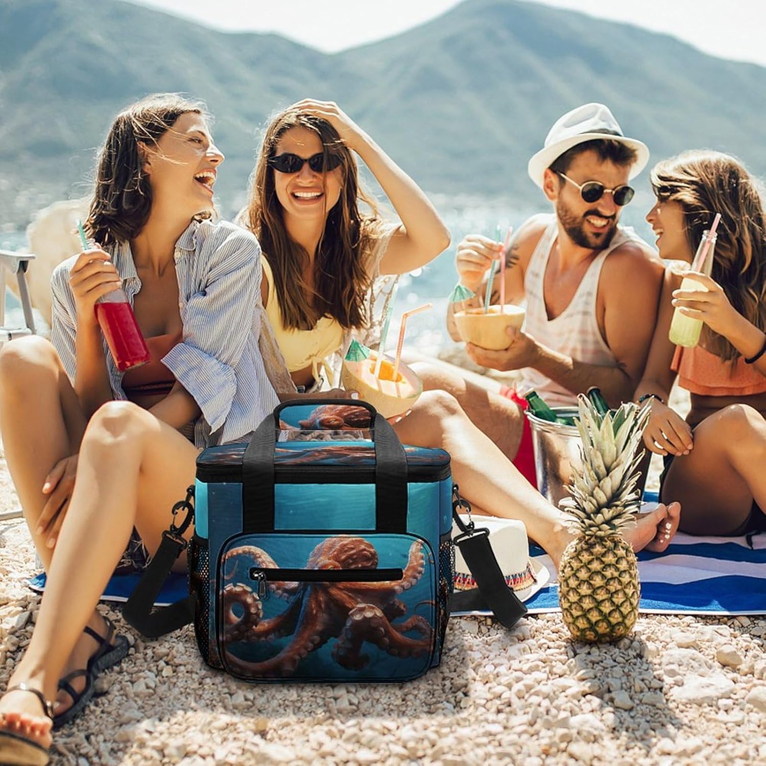 Ocean Animal Octopus Cooler Bags Portable Soft Cooler Bag Lightweight Ice Chest Insulated Lunch Bags Camping Cooler Bag Cooler Lunch Tote Coolers for Picnic Travel Beach