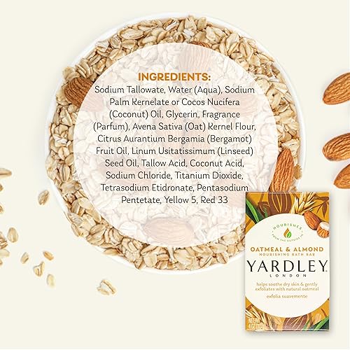 Miniatura 5 de Yardley - Jabón en barra de avena y almendras, avena y almendras, 4 onzas