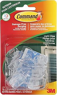 Command Outdoor Light Clips, Damage Free Hanging Outdoor Light Clips with Adhesive Strips, Wall Clips for Hanging Outdoor Lights and Cables Outside Dorm Rooms, 16 Clear Clips and 20 Weather-Resistant Command Strips