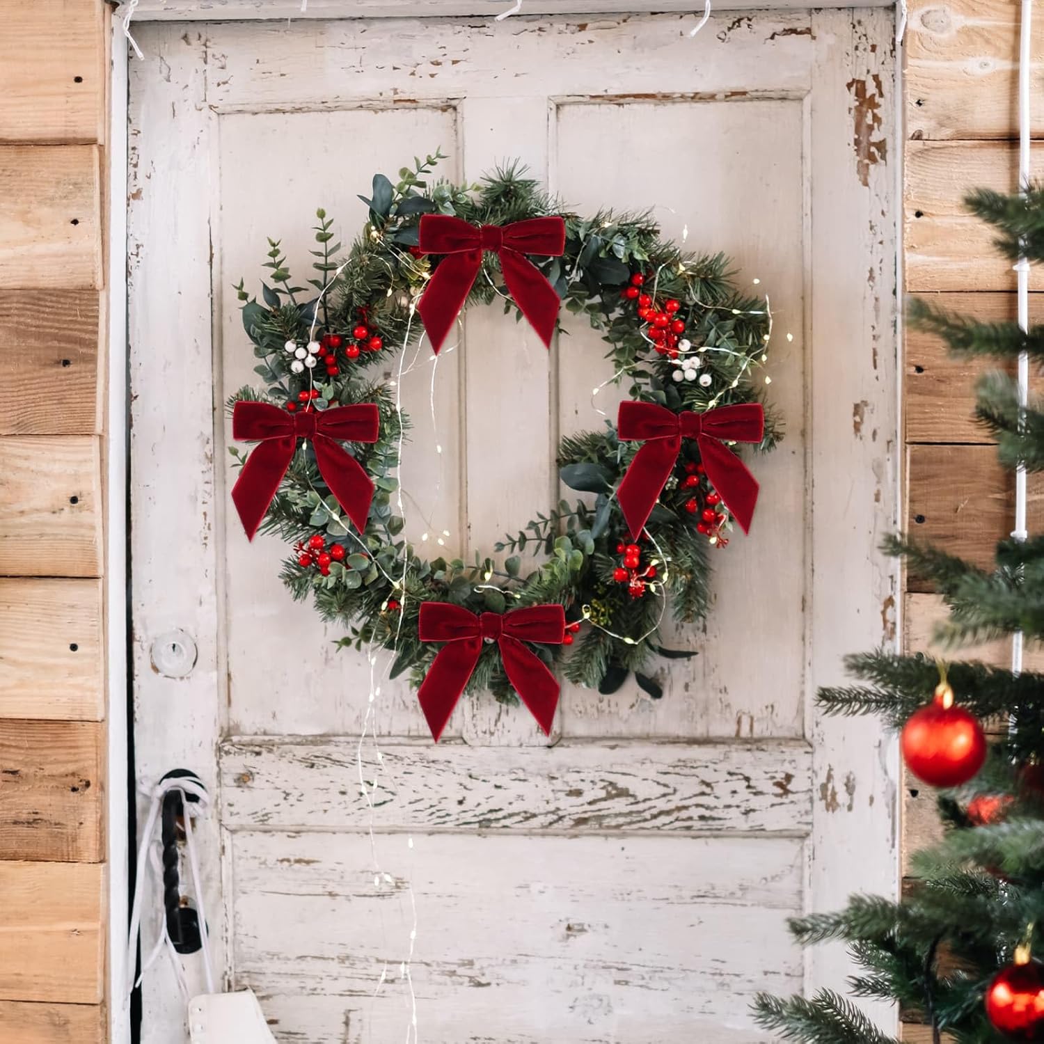 24 Pcs Red Velvet Christmas Bows for Christmas Tree & Wreath, 3.5"x3.5" Premium Nylon Ribbon Bows with Twist Wire Tie, Gift Wrapping Wedding Party Home Decor - Image 5