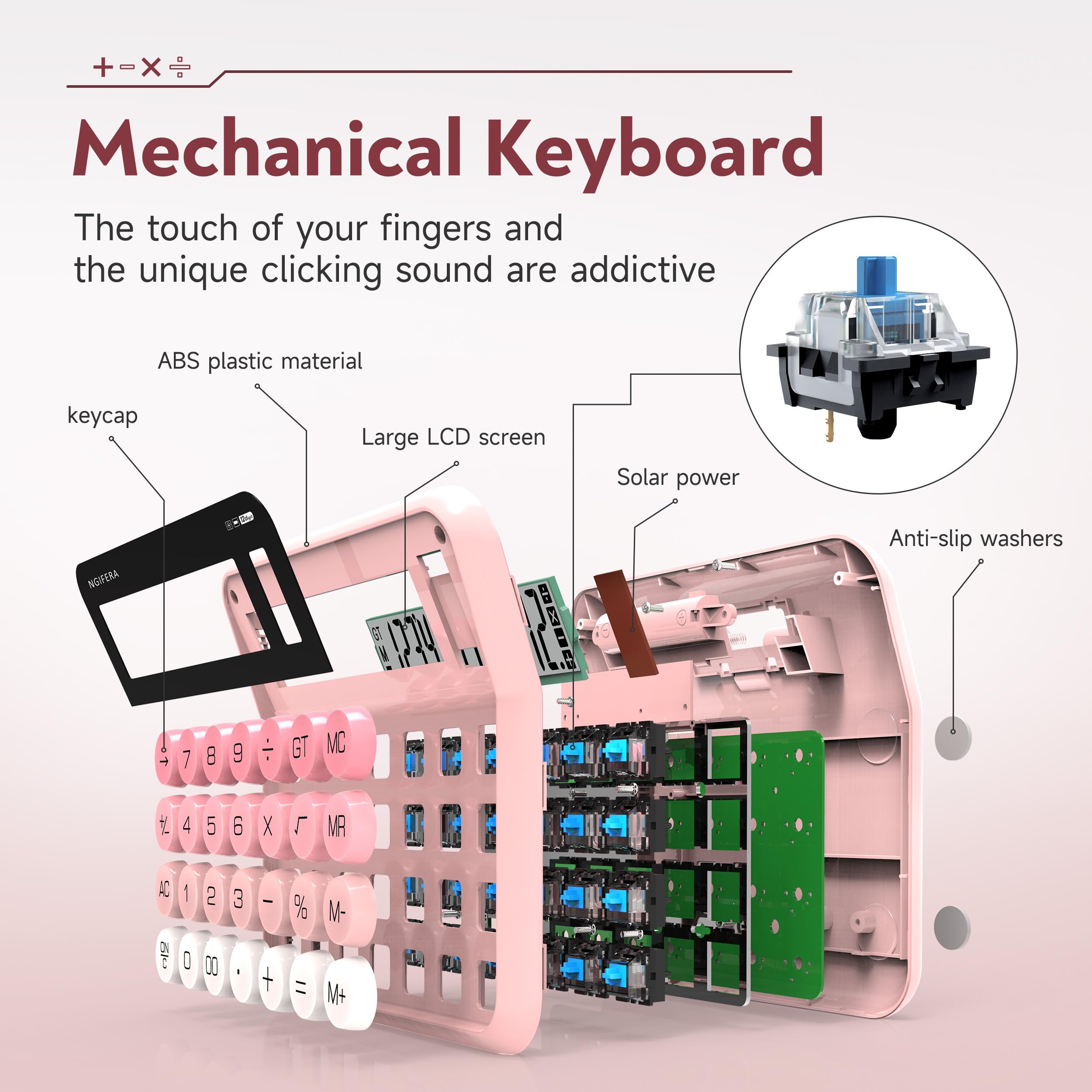 Calculadora de escritorio, pantalla HD de 12 dígitos con % de tecla | Teclado mecánico real, ideal para oficina, escuela o hogar