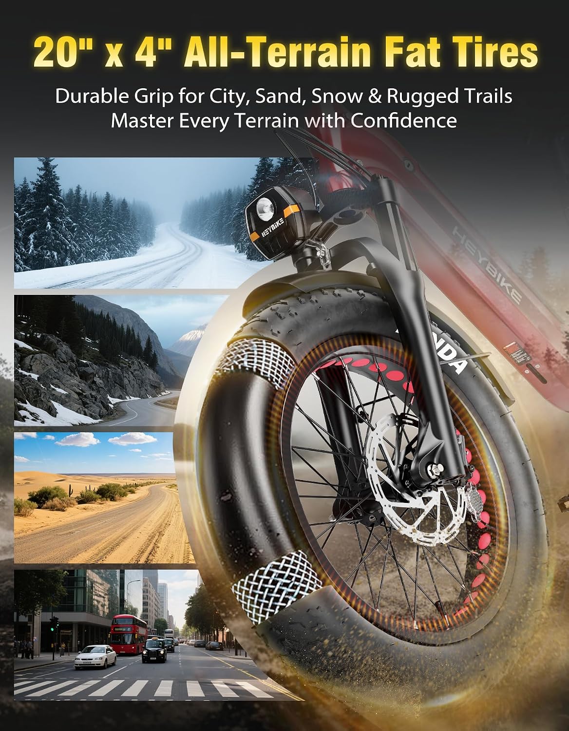 Heybike Ranger 20"x4.0" Fat Tire Folding Electric Bike for Adults, 1200W/1800W Peak Motor, 28/32MPH, up to 55/90 Miles Range, UL2849 Certified Removable Battery for Commute Beach Mountain Snow E Bike