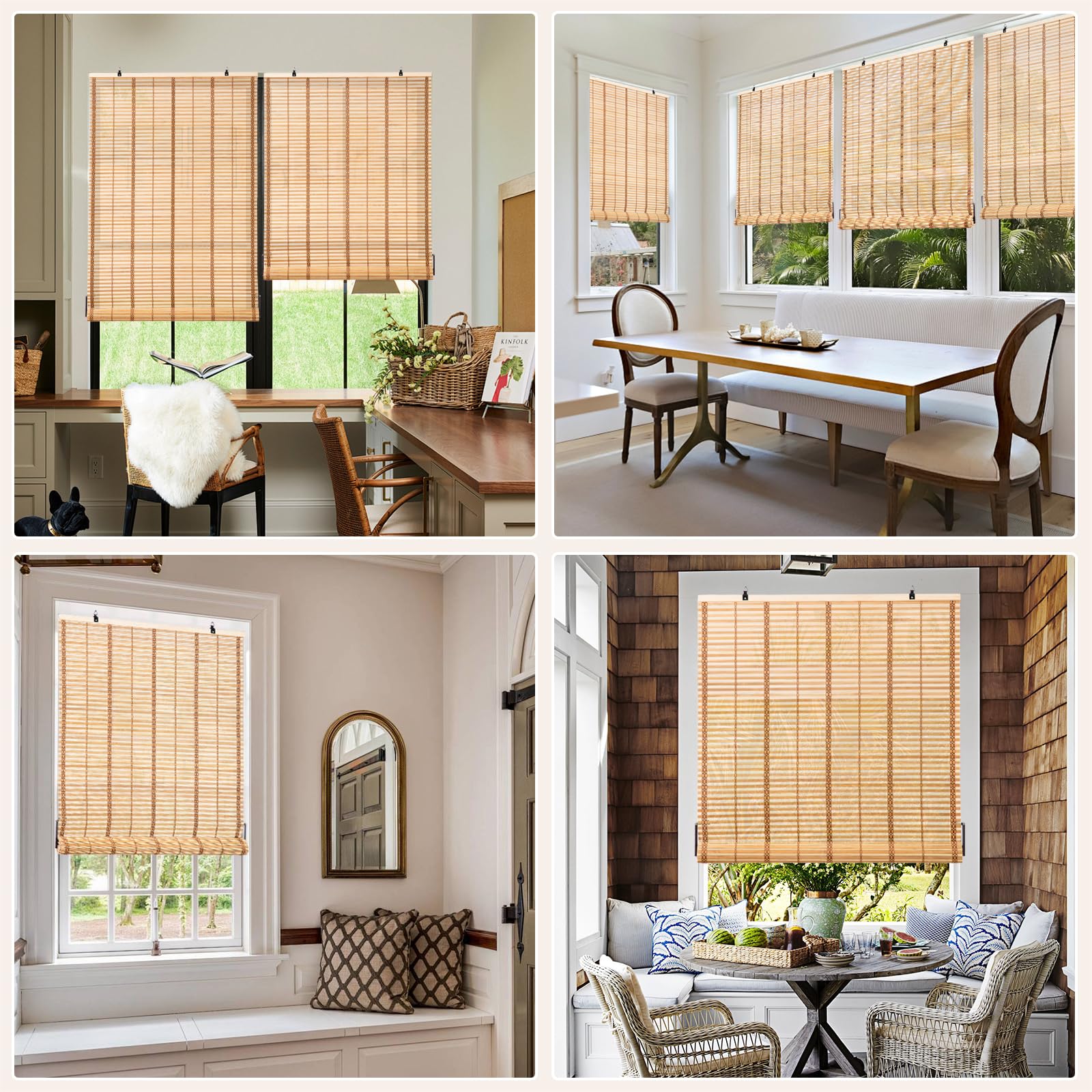 Store Enrouleur Rétro Bambou Bois Naturel, Pare-Soleil Enroulable, Filtrage de la Lumière, Anti-UV, pour intérieur/Jardin/fenêtre, Marron Clair, 80 x 160 cm