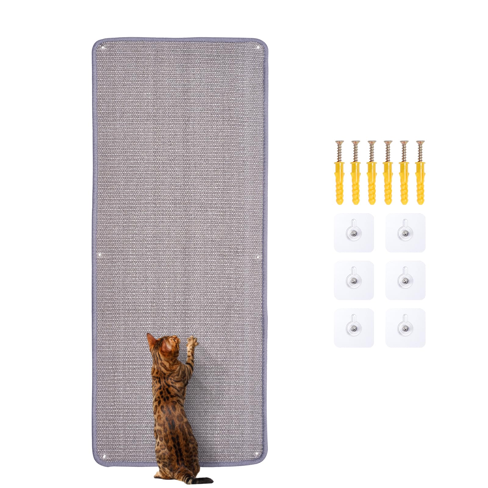 SINBLUE Grey Sisal Wall Mounted Cat Scratching Mat 40x100CM for Indoor Cats