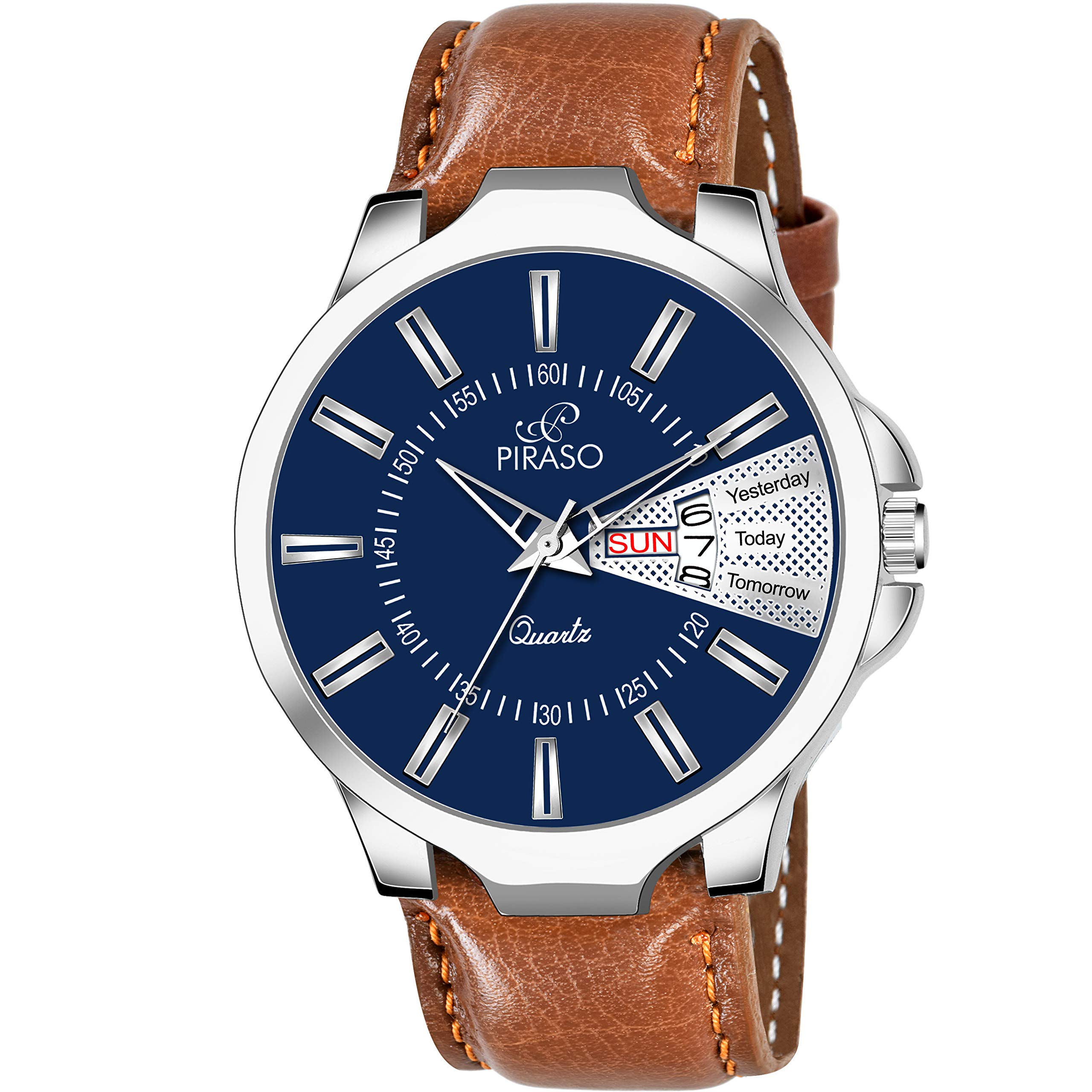 PIRASO Classy Blue Dial and Brown Strap with Date and Day Functioning Watch for Men Boys (B08MLBLZRM) Amazon Price History, Amazon Price Tracker