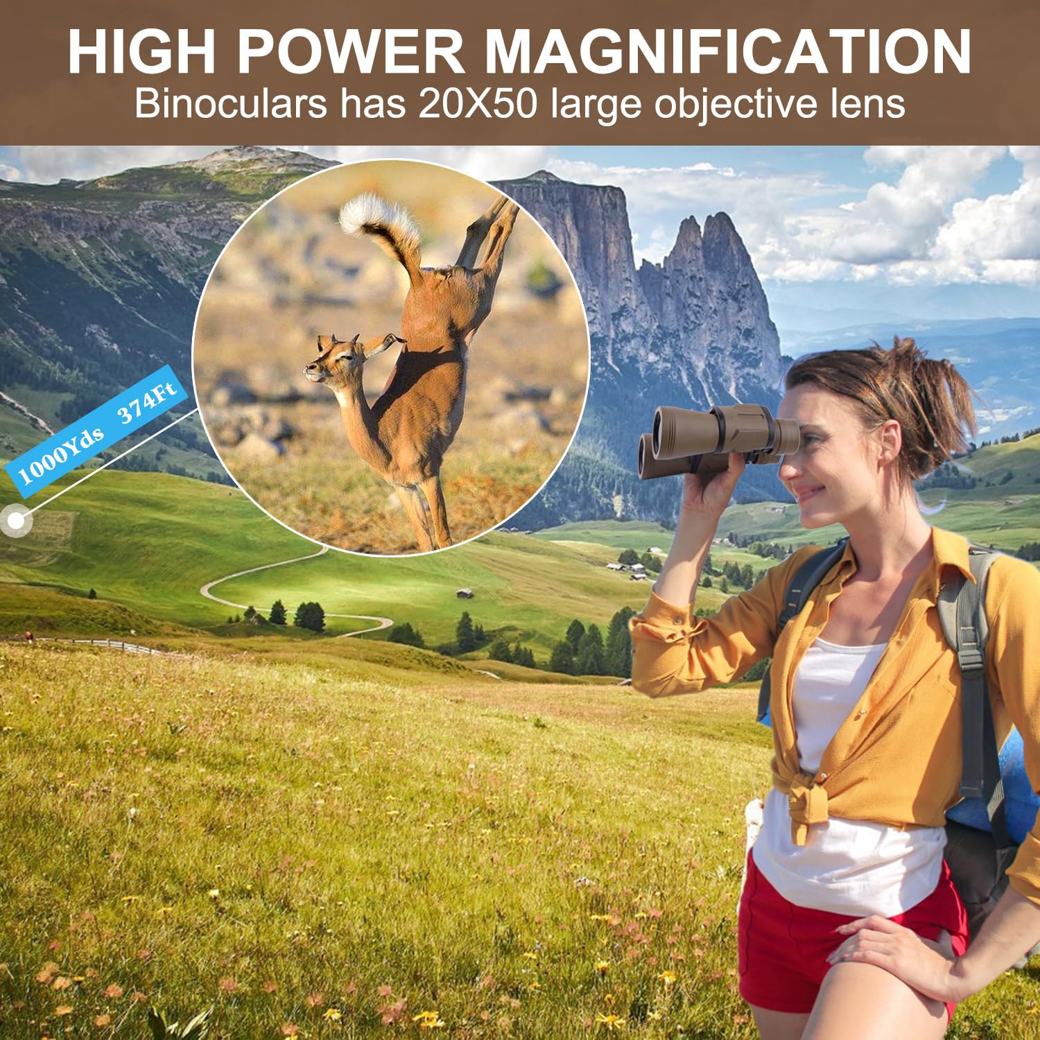 Jumelles haute puissance 20 x 50 pour adultes avec adaptateur smartphone, HD professionnel/quotidien, étanches - Jumelles compactes pour observation des oiseaux, randonnée, concert, voyage