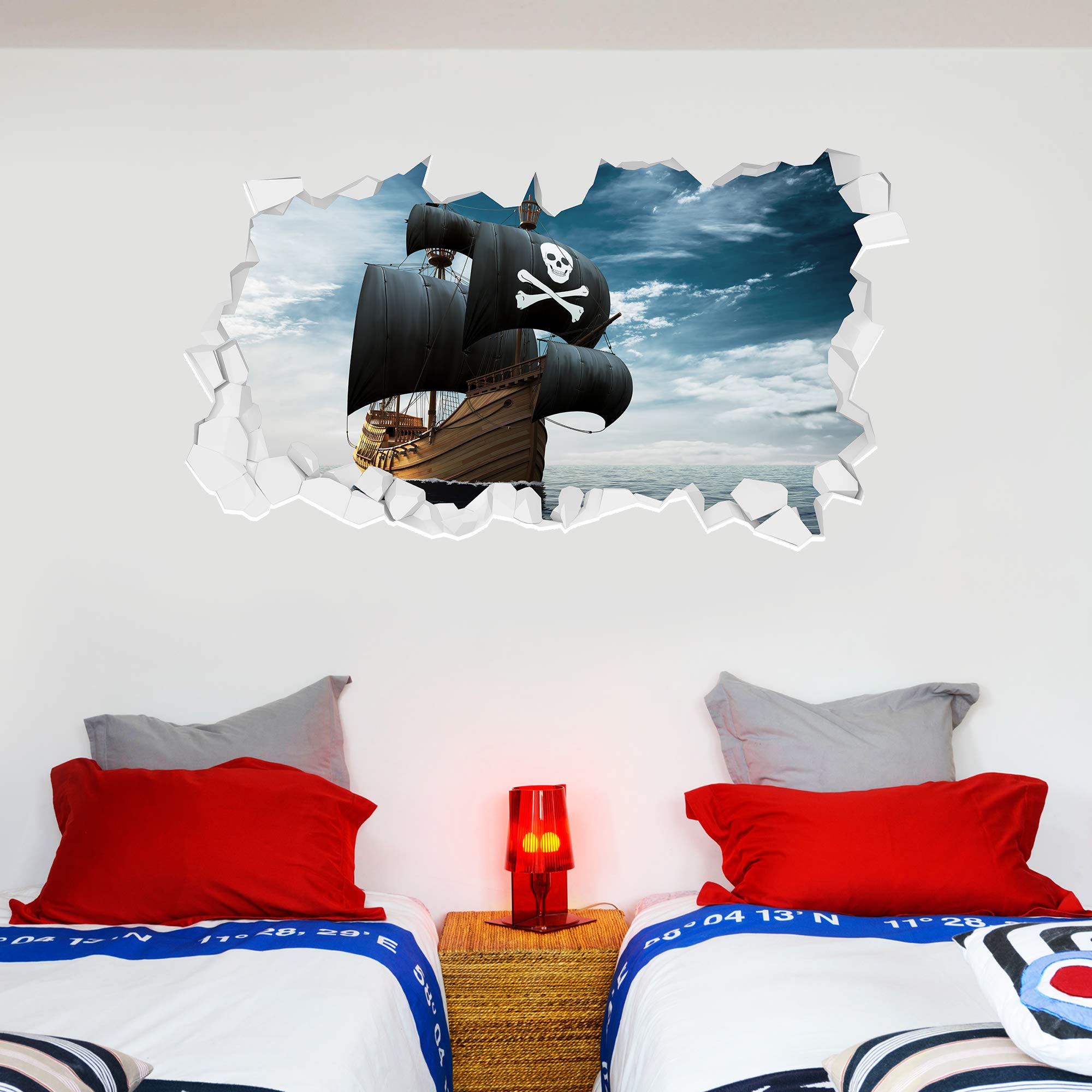 Pirate Wall Sticker Pirate Ship Broken Wall Pirate Bedroom Art Decal Mural Kids (90cm Width x 45cm Height)