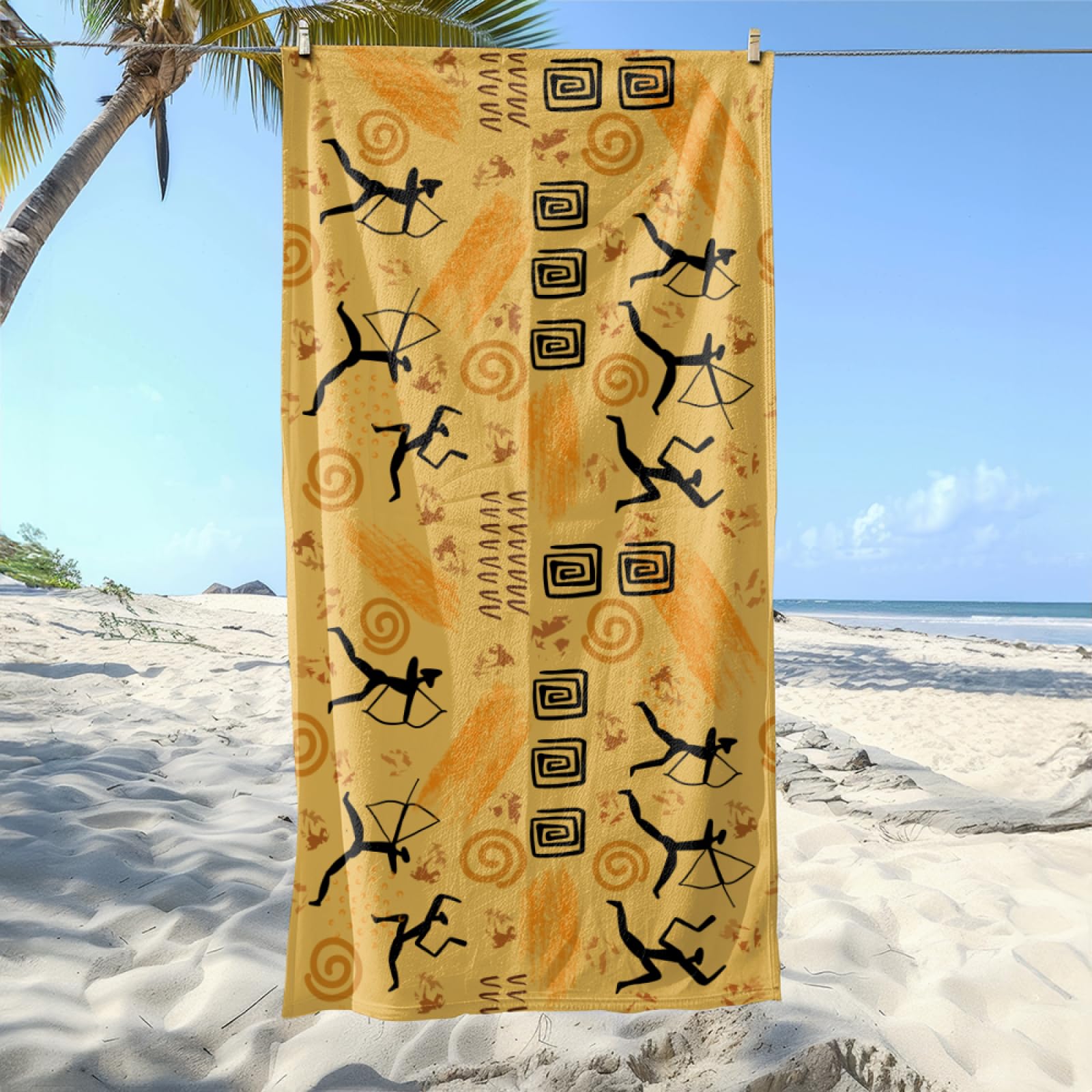 Telo Mare Microfibra 210x230 Giallo Nero Retro Telo Spiaggia Grande Antisabbia,XXL Asciugamano Mare, Asciugatura Rapida, Stuoia Spiaggia Leggero E Portatile