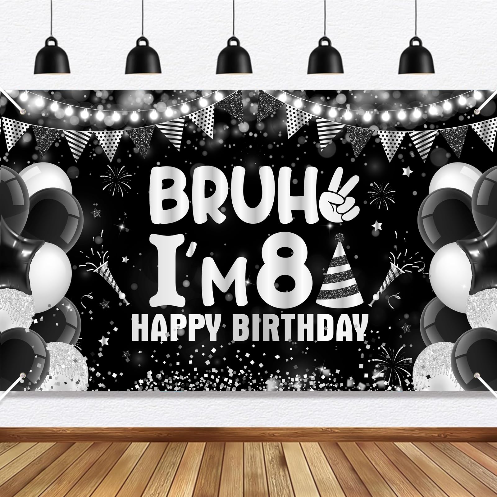 8th Birthday Party Decorations Banner for Boys Black Silver Bruh I'm 8 Backdrop Funny Teenage Bday Banner Teen Boy 8th Birthday Decor 5.9x3.6ft Happy 8 Years Old Birthday Party Supplies — image 1