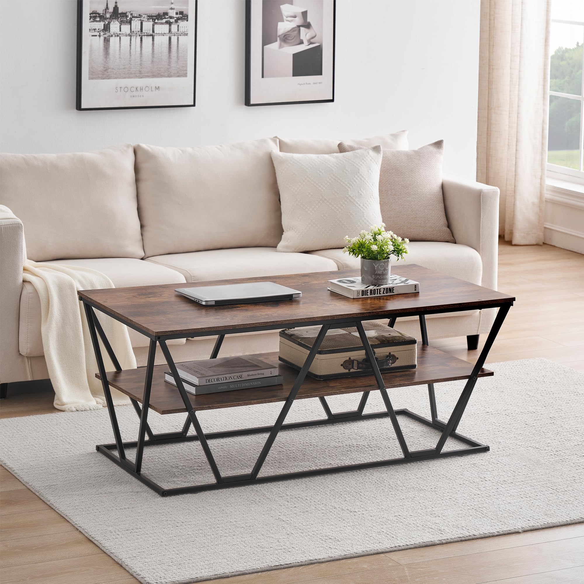 VASAGLE Table Basse Ronde, Table de Salon Style Industriel, Cadre