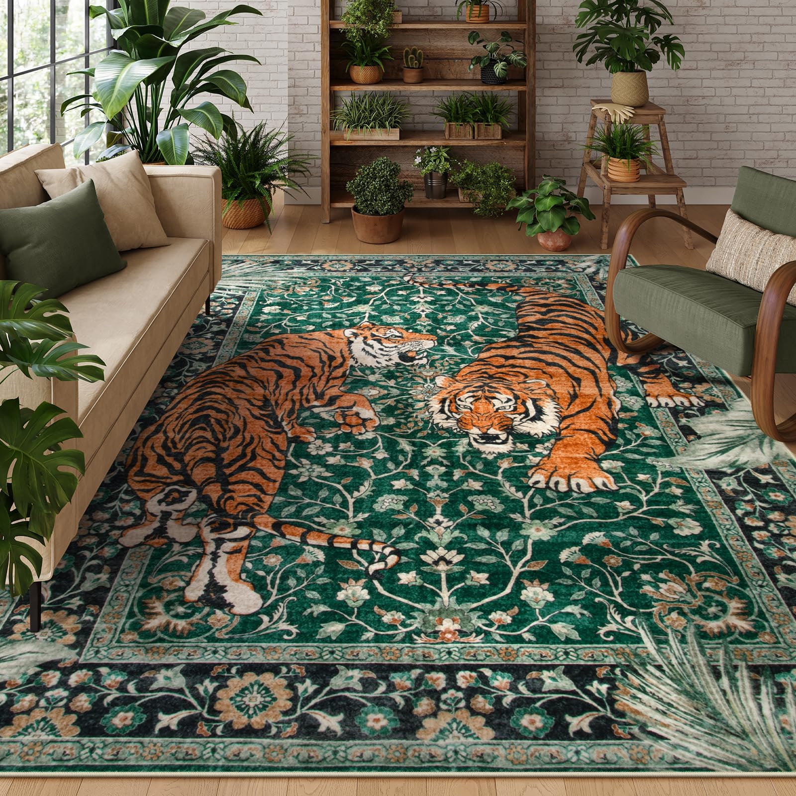 Photo 1 of Moynesa Tiger Washable Rug, 8' x 10'