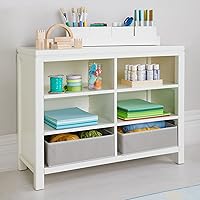 Vista 1 de Martha Stewart Crafting Kids - Almacenamiento doble abierto para niños, lino blanco: estantería de madera con contenedores, organizador