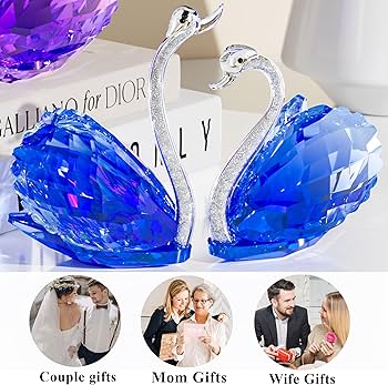 2pcs Crystal Swan Decor Glass Swan Figurines for Couple - Blue