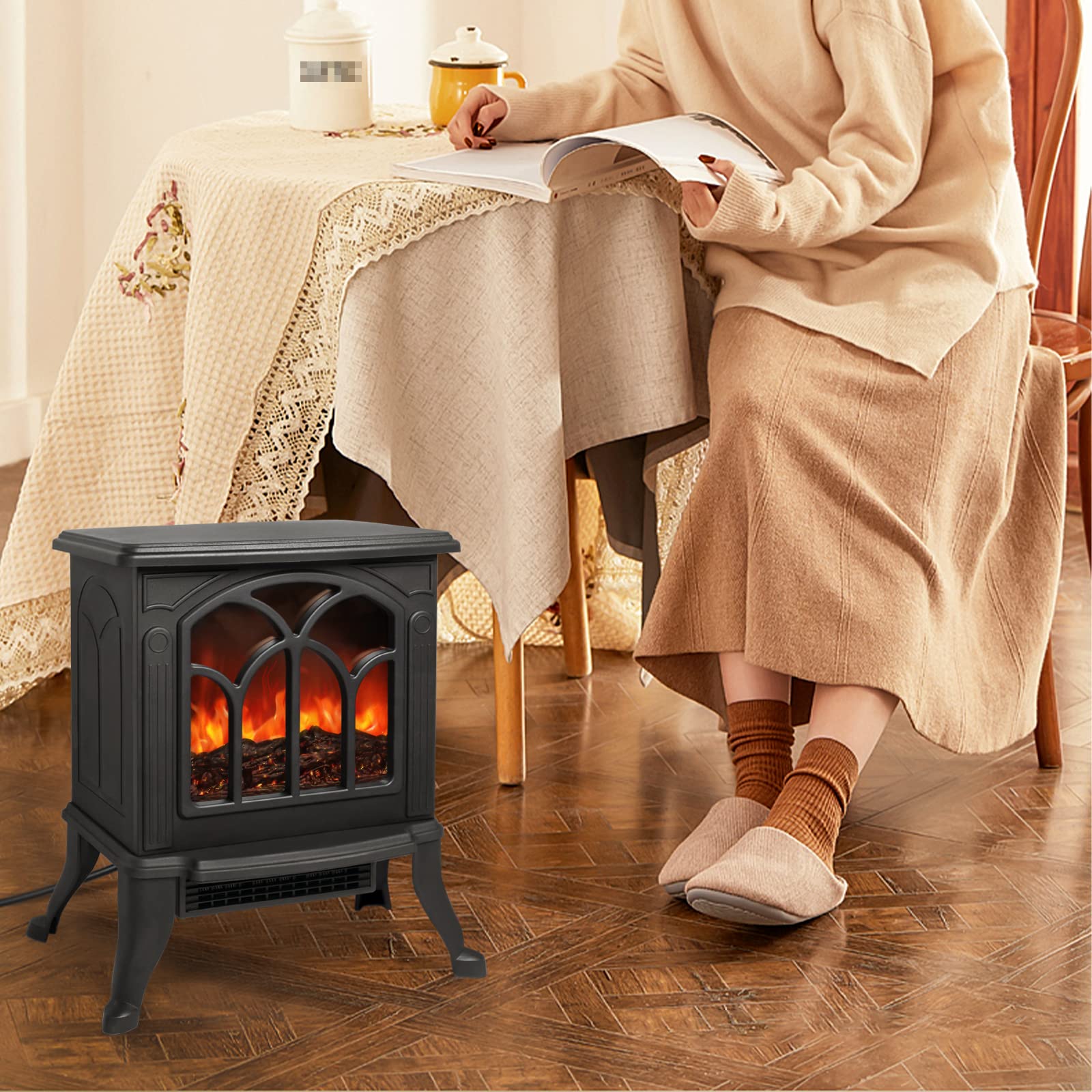 Froadp Elektrokamin mit Heizung und Kaminfeuer Heizung Elektrisch LED Kaminfeuer Effekt Kaminofen 750W / 1500W Elektro Heizungen Kamin Flammeneffekt Heizer Ofen für Wohnzimmer Esszimmer Schlafzimmer