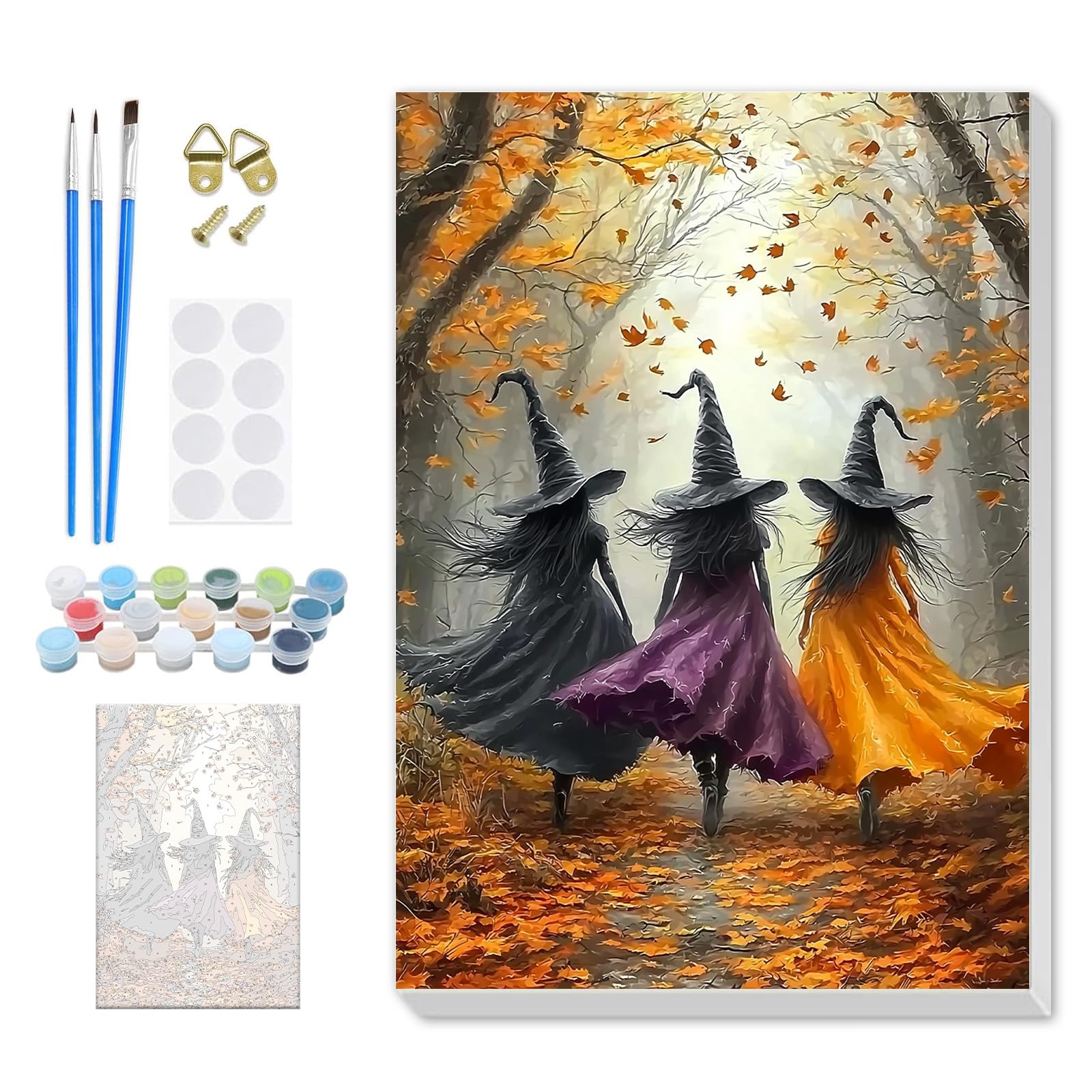 DOMROM Halloween Paint by Numbers for Adults Beginners Framed, Witch Adults' Paint-by-Number Kits, Adult Paint by Number Kits on Canvas, Acrylic Number Painting for Home Decor, 8x12in