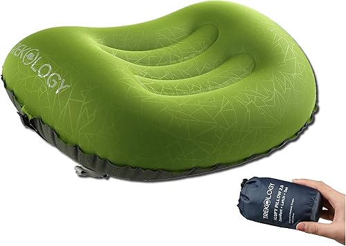 Trekology ALUFT 2.0 - Almohada inflable de viaje para campamento, compresible, compacta, cómoda, ergonómica, para el cuello y el apoyo lumbar