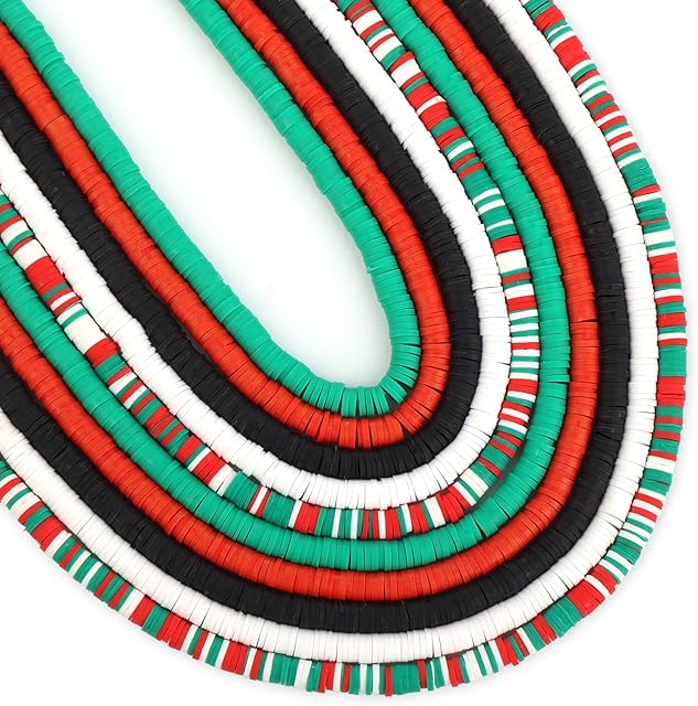 Grevosea 3200pcs Halloween Clay Beads, 6mm Clay Beads Kit 10 Strands Handmade Heishi Beads Red Green White Flat Round Clay Spacer Beads for DIY Jewelry Necklace Bracelet Making