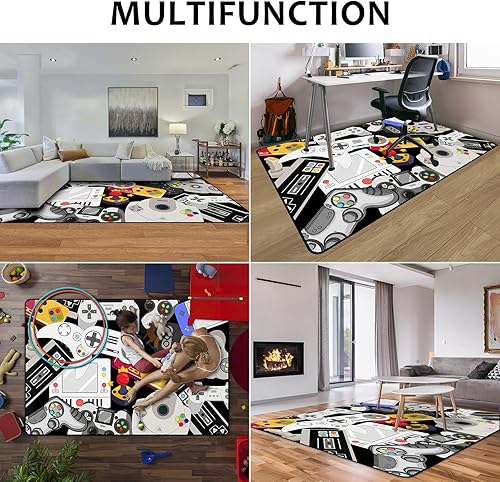 Miniatura 4 de Alfombra de juego para adolescentes y niños con decoración de controlador de juegos, alfombras de videojuegos para dormitorio de niños, sala de