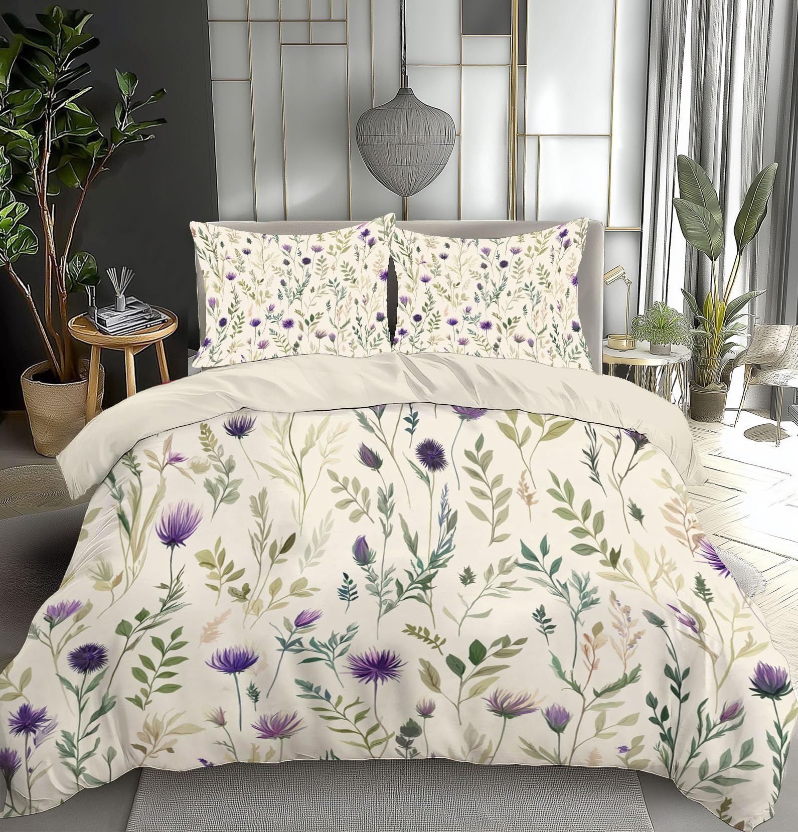 Parure de lit aquarelle fleurs sauvages au design moderne raffiné