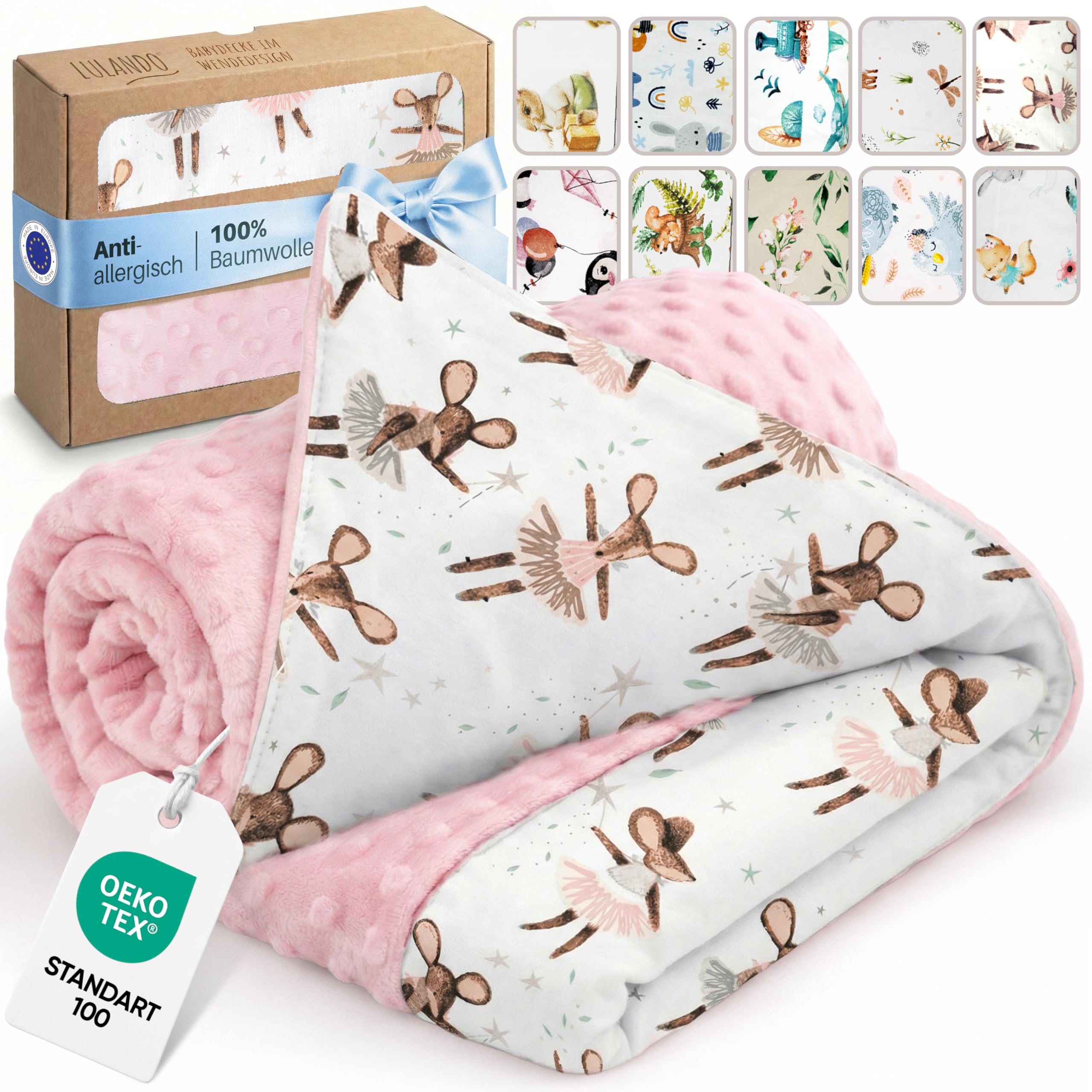 LULANDO® Kuscheldecke 100x75cm Decke Krabbeldecke Spieldecke aus 100% Baumwolle - Antiallergisch - Hergestellt in der EU