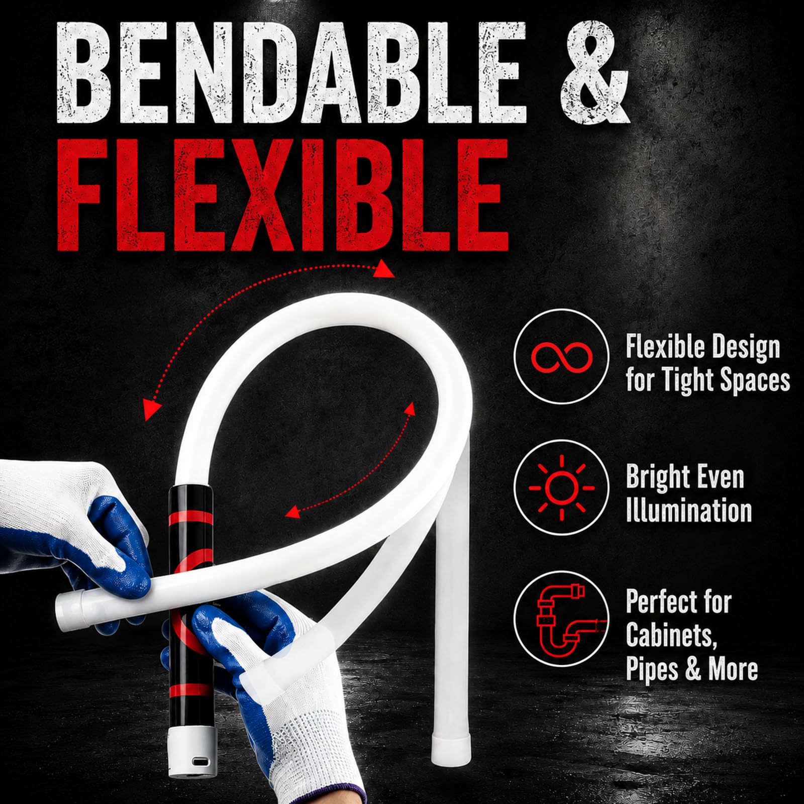 2 Stück LED Arbeitsleuchte, 73cm Flexible Wiederaufladbare Werkstattlampe