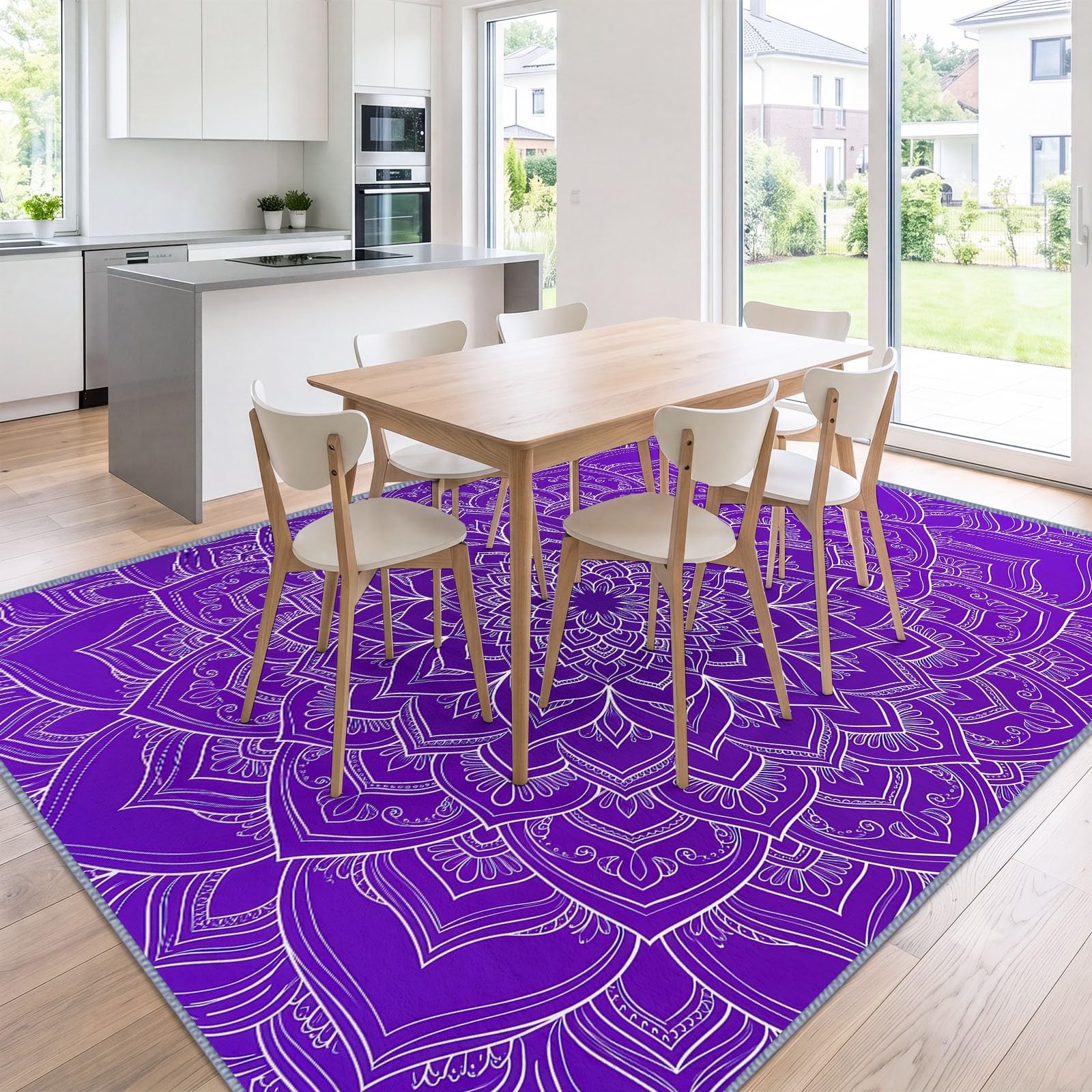 Bohemian Wohnzimmer Teppich 100 x 160 cm, Waschmaschine Geometrisches Blumenmuster Lila Mandala Schlafzimmer Weicher rutschfest Design Teppiche für Küche Esszimmer Büro Bereich Dekor