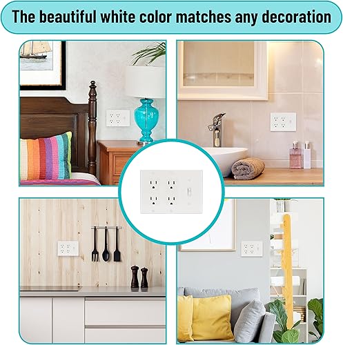 Miniatura 5 de Bates - Placa de pared combinada, paquete de 2, palanca simpledecoración doble, placa de cubierta de interruptor de luz blanca, cubiertas de