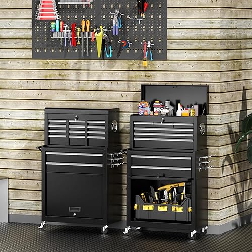 Miniatura 2 de Cofre de herramientas de garaje con ruedas de 8 cajones caja de herramientas grande con cajones para mecánicos organizador de gabinete de